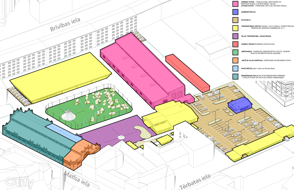 Vidzemes tirgus - Kvartāla attīstība (Brīvības iela 90A) - Maitinimo įstaiga, Turgus, Kita komercija, Kitas kultūros ar pramogų objektas - vizualizacija