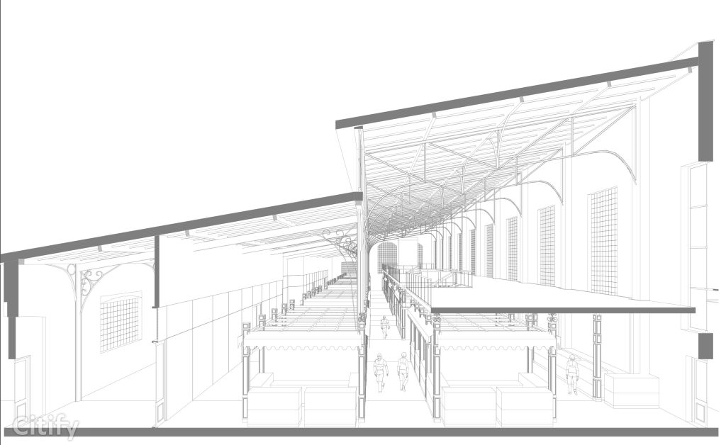 Vidzemes tirgus - Kvartāla attīstība (Brīvības iela 90A) - Maitinimo įstaiga, Turgus, Kita komercija, Kitas kultūros ar pramogų objektas - vizualizacija