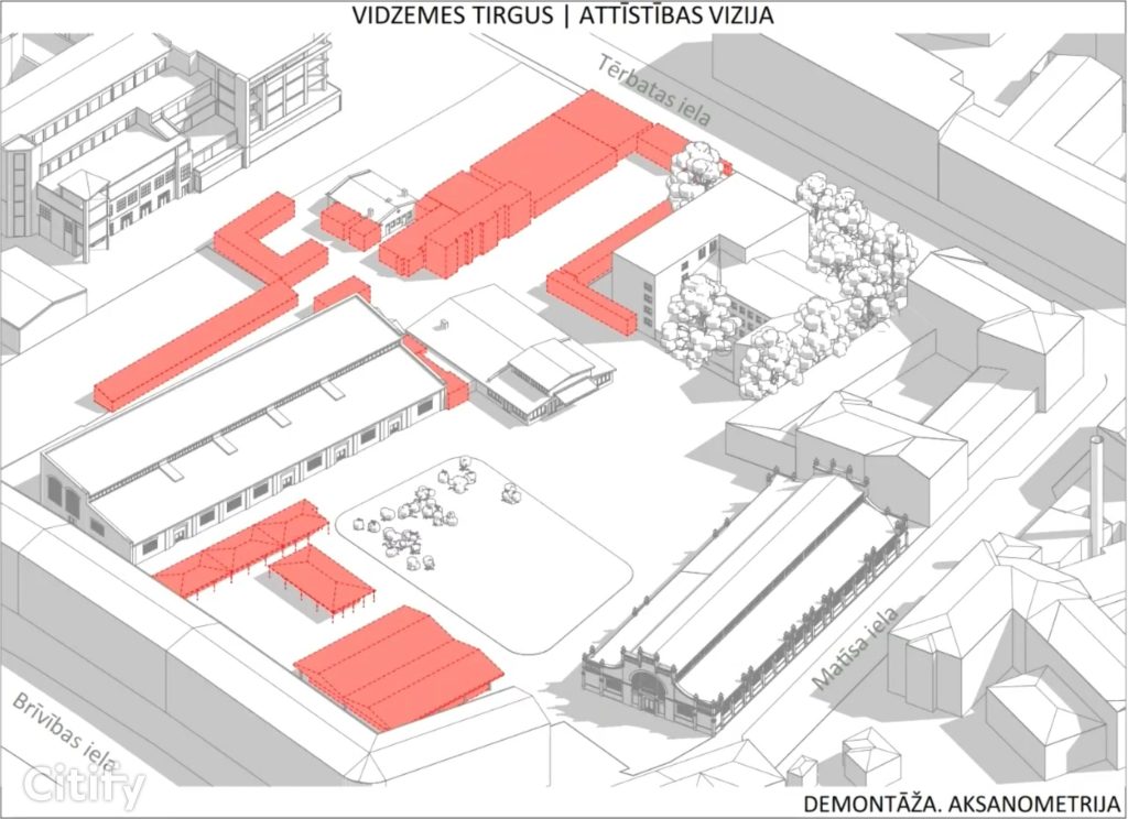 Vidzemes tirgus - Kvartāla attīstība (Brīvības iela 90A) - Maitinimo įstaiga, Turgus, Kita komercija, Kitas kultūros ar pramogų objektas - vizualizacija