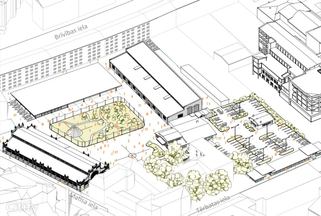 Vidzemes tirgus - Kvartāla attīstība (Brīvības iela 90A) - Maitinimo įstaiga, Turgus, Kita komercija, Kitas kultūros ar pramogų objektas - vizualizacija