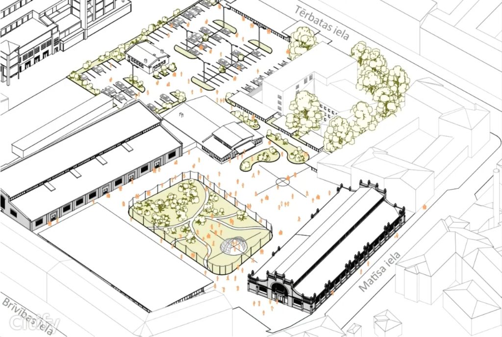 Vidzemes tirgus - Kvartāla attīstība (Brīvības iela 90A) - Maitinimo įstaiga, Turgus, Kita komercija, Kitas kultūros ar pramogų objektas - vizualizacija