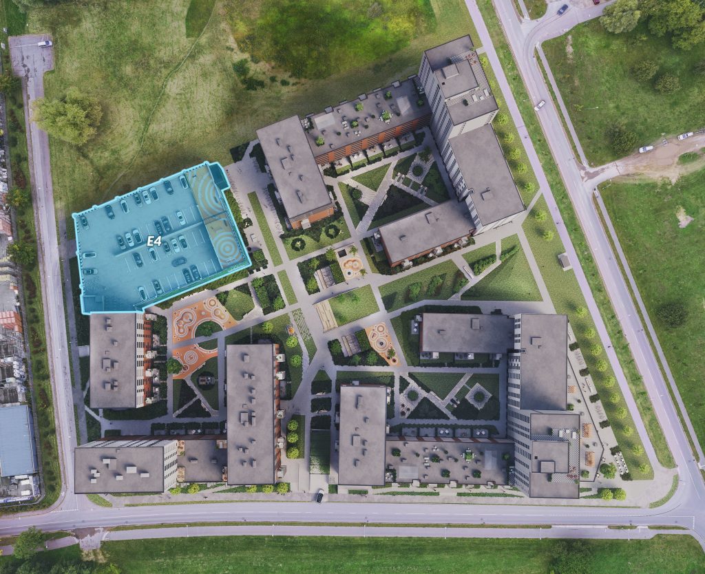 Lucavsala - 1.Kārta - E4 Ēka (Lucavsalas iela 5) - Stovėjimo aikštelė - vizualizacija