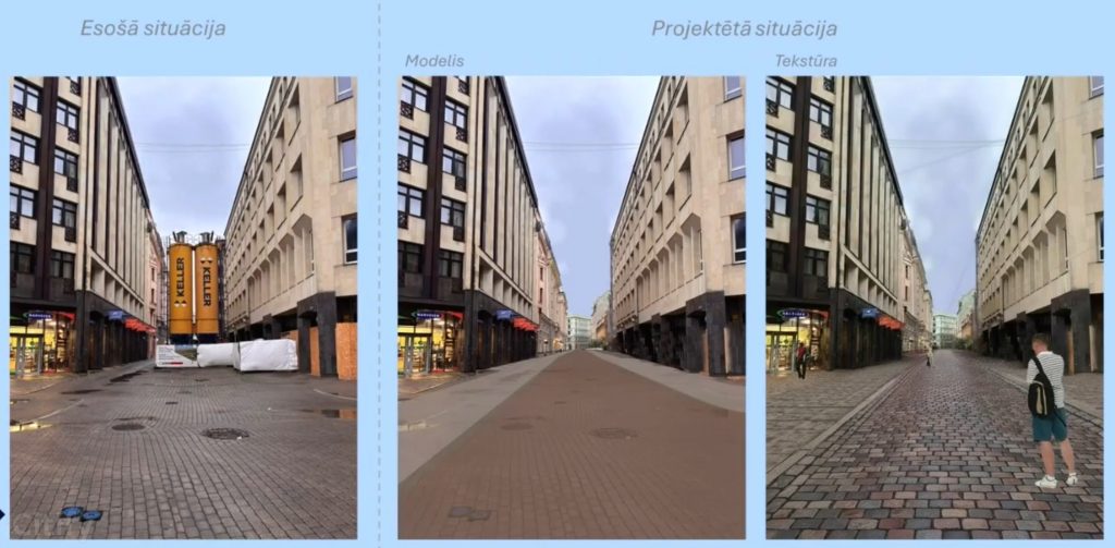 Vecrīgas publiskās ārtelpas attīstības 1.kārta - Vaļņu ielas un Teātra laukuma atjaunošana (Vaļņu ielu) - Gatvė - vizualizacija