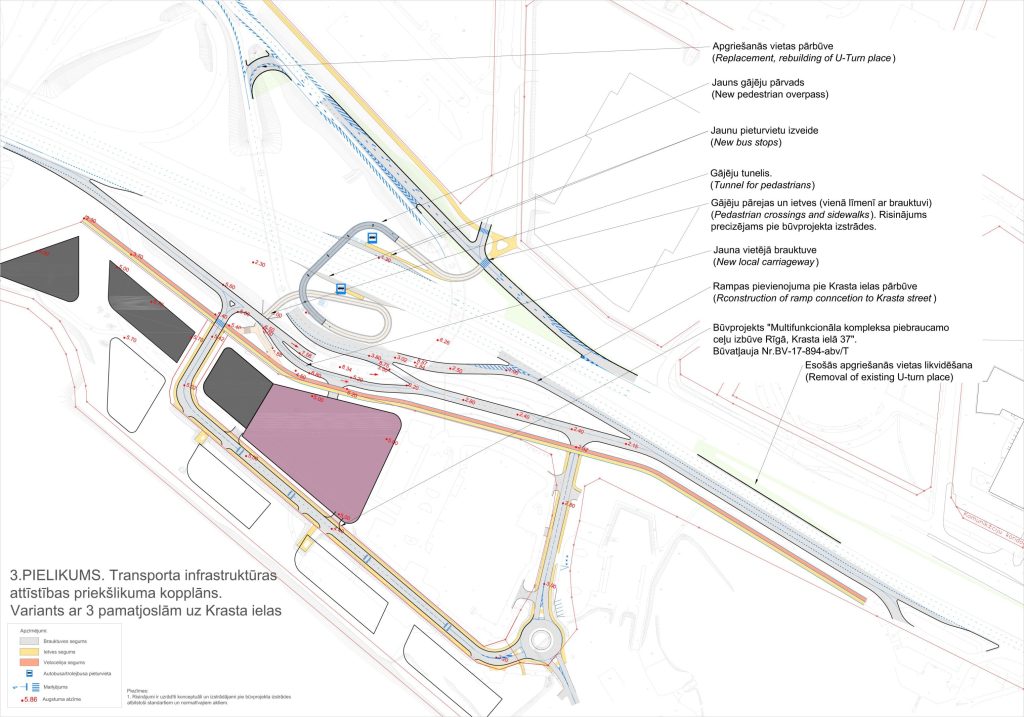 Krasta City - Velosatiksmes, Gājēju un Sabiedriskā Transporta Organizācija (Krasta iela 1) - Velosipēdu ceļš, Gājēju ceļš - vizualizācija