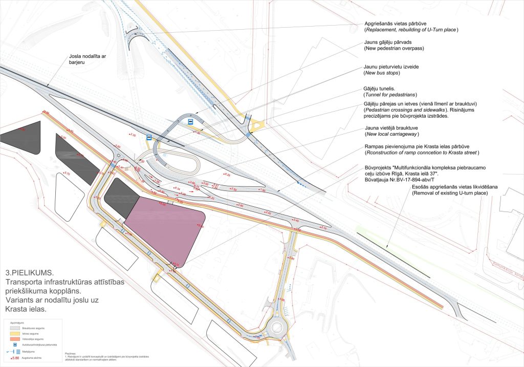 Krasta City - Velosatiksmes, Gājēju un Sabiedriskā Transporta Organizācija (Krasta iela 1) - Velosipēdu ceļš, Gājēju ceļš - vizualizācija