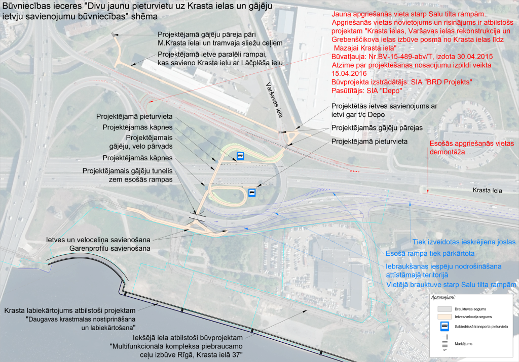 Krasta City - Velosatiksmes, Gājēju un Sabiedriskā Transporta Organizācija (Krasta iela 1) - Velosipēdu ceļš, Gājēju ceļš - vizualizācija