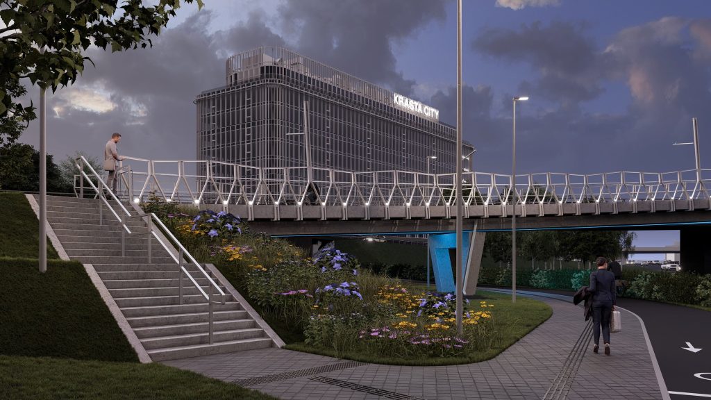 Krasta City - Velosatiksmes, Gājēju un Sabiedriskā Transporta Organizācija (Krasta iela 1) - Velosipēdu ceļš, Gājēju ceļš - vizualizācija