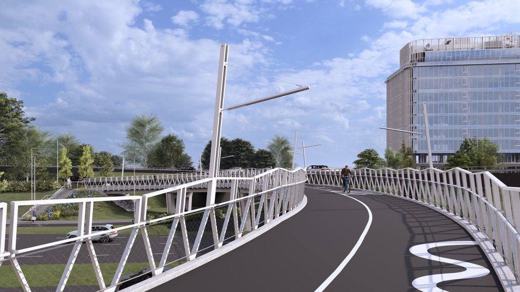 Krasta City - Velosatiksmes, Gājēju un Sabiedriskā Transporta Organizācija (Krasta iela 1) - Velosipēdu ceļš, Gājēju ceļš - vizualizācija