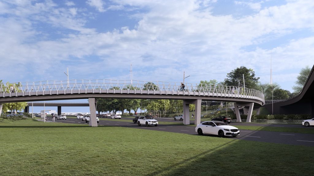 Krasta City - Velosatiksmes, Gājēju un Sabiedriskā Transporta Organizācija (Krasta iela 1) - Velosipēdu ceļš, Gājēju ceļš - vizualizācija