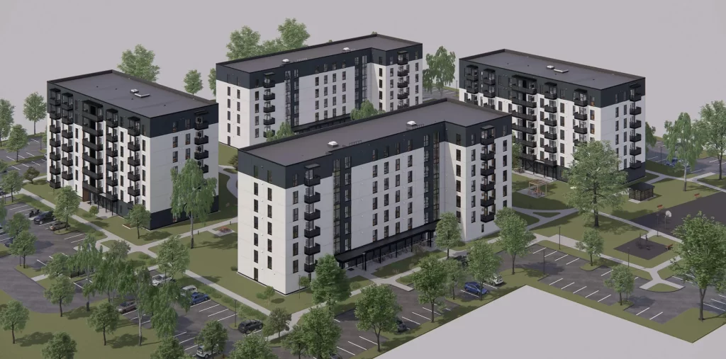 Mūkusalas pagalmi - 3. kārta, 3. ēka (Skaistkalnes ielā 1C) - Daudzdzīvokļu nams - vizualizācija