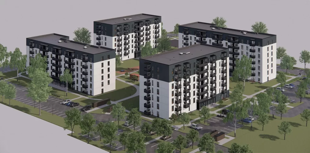 Mūkusalas pagalmi - 3. kārta, 3. ēka (Skaistkalnes ielā 1C) - Daudzdzīvokļu nams - vizualizācija