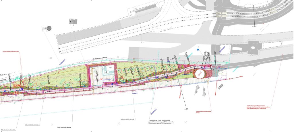 Veloceļa Centrs - Posma no Vanšu tilta līdz Dzelzceļa tiltam izbūve (11. novembra krastmala) - Jalgrattatee, Kõnnitee - visuaalne