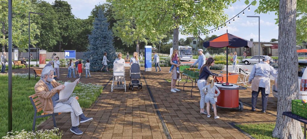 Apkaimes centrs - Dārziņi (Dārziņi) - Cita atvērta telpa, Parks, Iela - vizualizācija