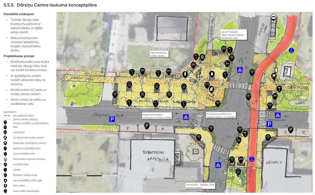 Apkaimes centrs - Dārziņi (Dārziņi) - Cita atvērta telpa, Parks, Iela - vizualizācija