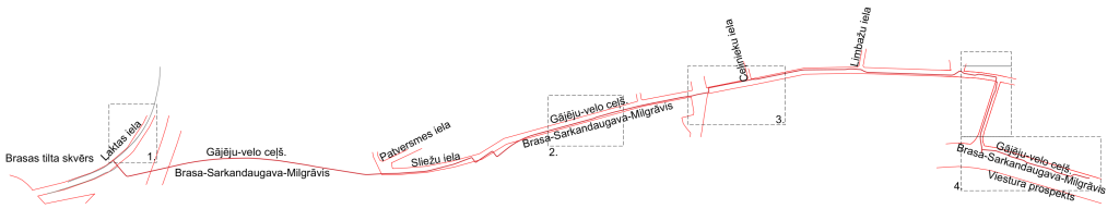Velosipēdu ceļš Brasa-Sarkandaugava-Mīlgrāvis (Laktas iela, Sliežu iela, Viestura prospekts) - Velosipēdu ceļš - vizualizācija