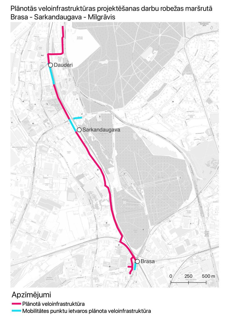 Velosipēdu ceļš Brasa-Sarkandaugava-Mīlgrāvis (Laktas iela, Sliežu iela, Viestura prospekts) - Velosipēdu ceļš - vizualizācija