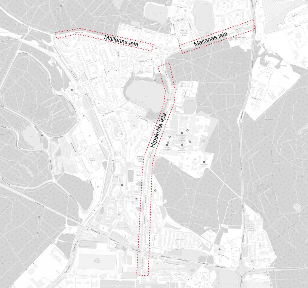 Gājēju un velosipēdistu ceļš Hipokrāta un Malienas ielā (Hipokrāta, Malienas ielā) - Dviračių takas, Pėsčiųjų takas - vizualizacija