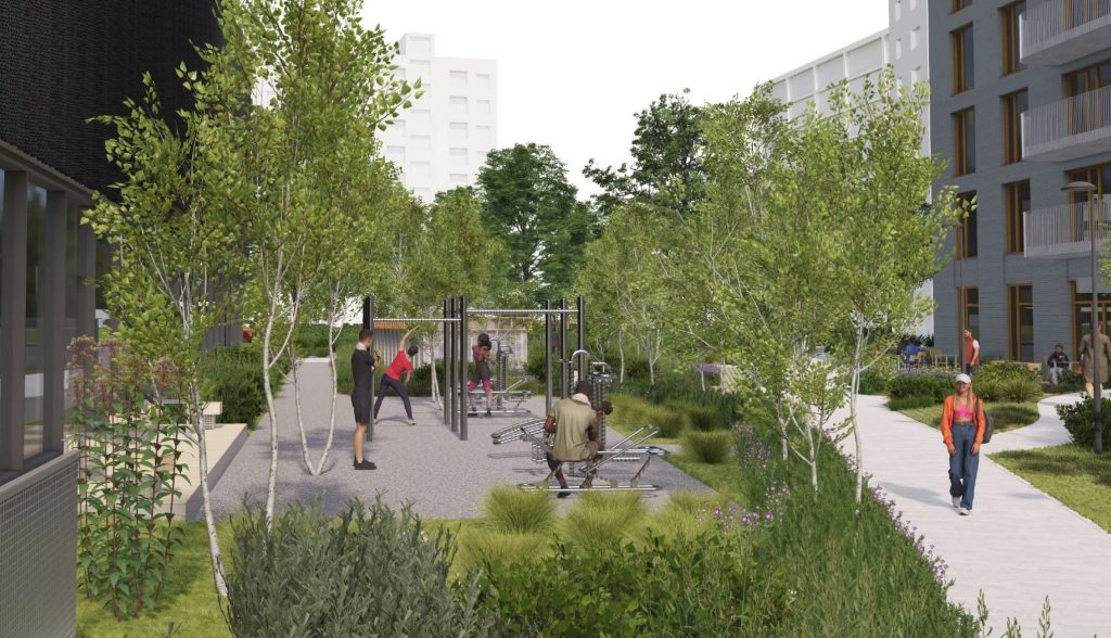 REWO\Leičiai III etapas (Perkūnkiemio g. 32) - Daudzdzīvokļu nams, Sporta būve - vizualizācija