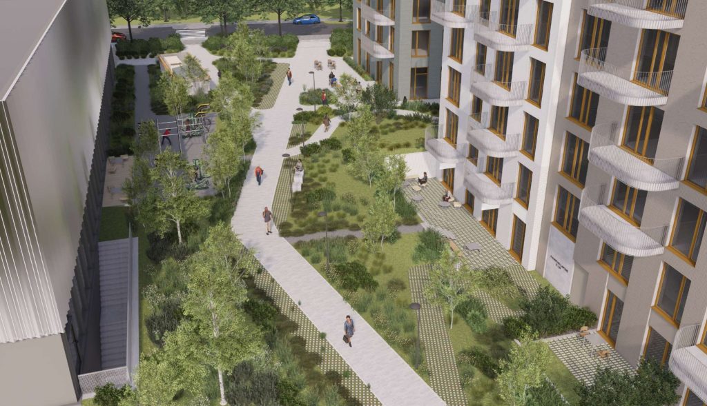 REWO\Leičiai III etapas (Perkūnkiemio g. 32) - Daudzdzīvokļu nams, Sporta būve - vizualizācija