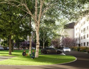 Mārupes ielas 39, 41, 45 iekšpagalmu projekts vizualizācija