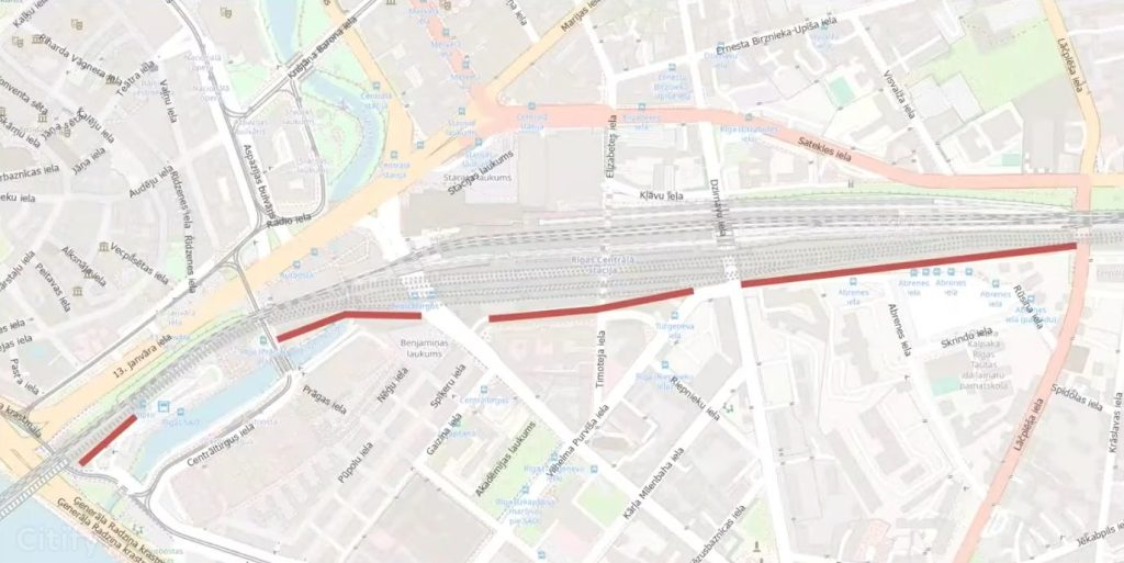Mobilitātes punkts "Rīgas centrālā stacija" (Prāgas iela, Emīlijas Benjamiņas iela, Lāčplēša iela, Dzirnavu iela, Timoteja iela, Lastādijas iela) - Citi maršruti - vizualizācija