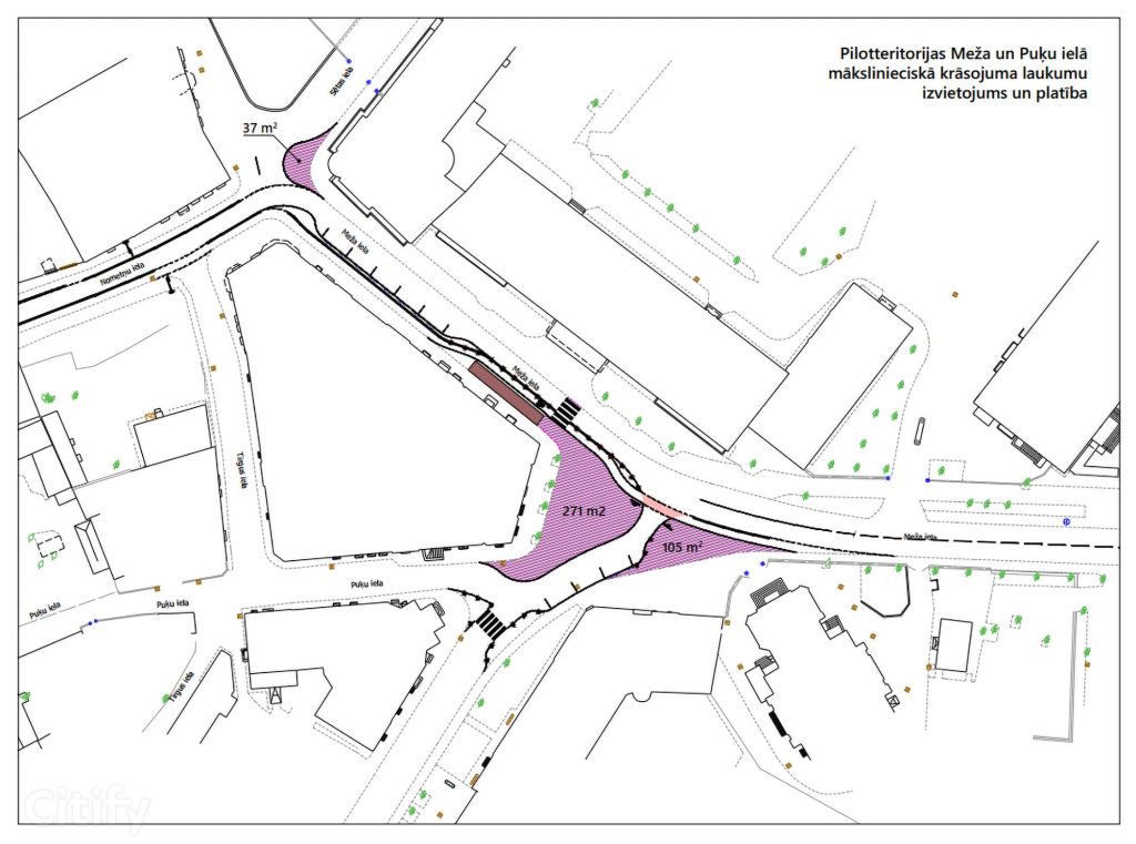 Meža un Puķu ielas krustojums (Meža iela 1,3, Puķu iela 1) - Road - visualization