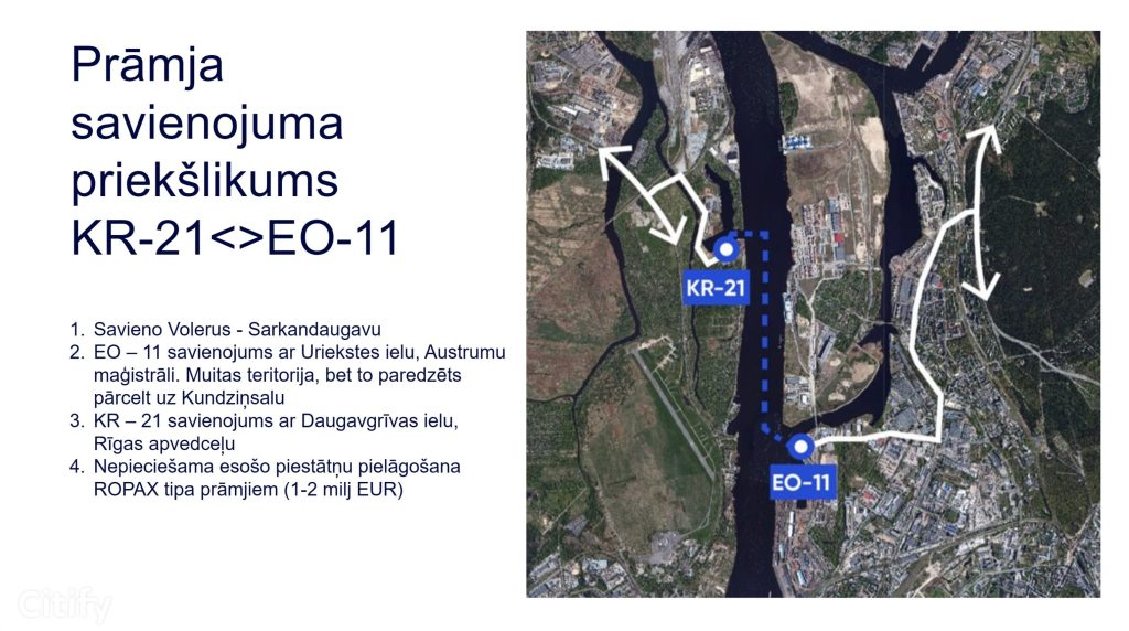 Prāmju satiksme starp Bolderāju un Vecmīlgrāvi (Voleru piestātne KR21, Daugavgrīvas iela, Sarkandaugavas piestātne EO11, Uriekstes iela) - Waterway - visualization